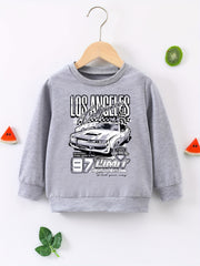 Boys Racing Car Print Sweatshirt Long Sleeve Crew Neck Tops