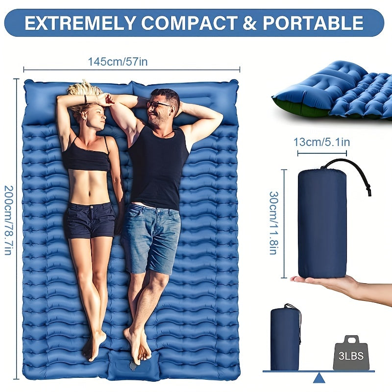 Double Sleeping Pad with Pillow & Foot Pump - 10 Thick Camping Mat