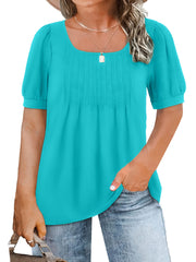  Casual Top Women's Plus Solid Seam Detail Short Sleeve