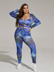  Printed Cut Out Crop Top & Leggings Set