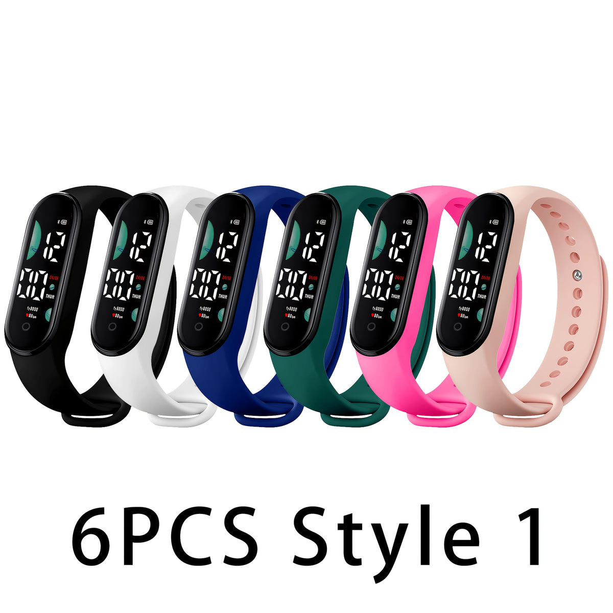 6pcs LED Sports Watch 24H Display Durable PVC Strap for Kids