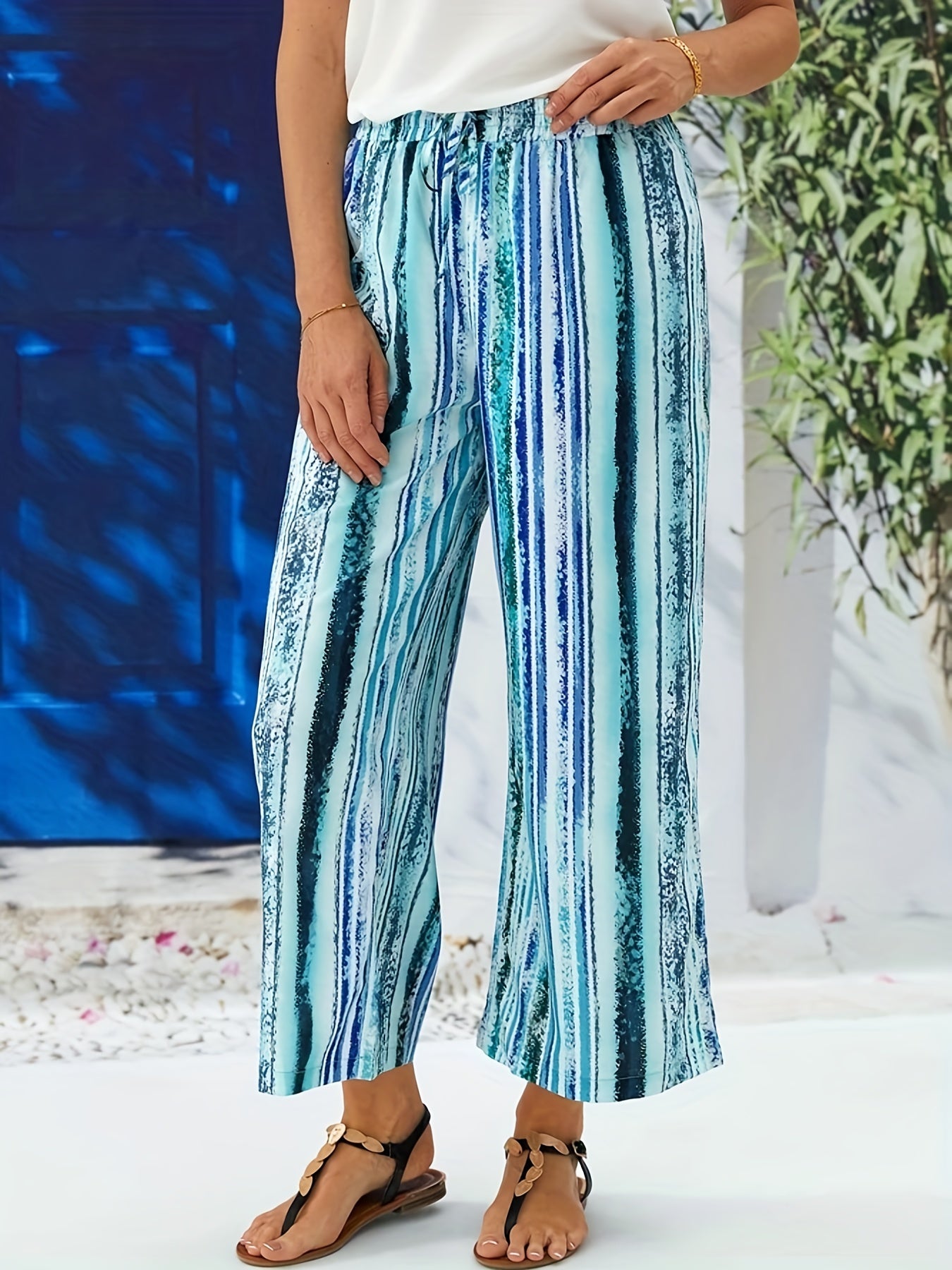  Tie Dye Stripe Print Tie Front Pants
