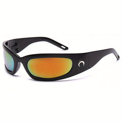 Y2K Wrap Around Sunglasses UV400 Moon Decor Glasses Cyberpunk Eyewear