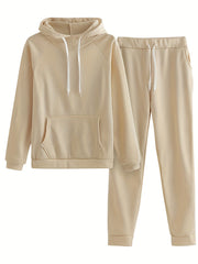 Solid Two-Piece Set Hoodie & Pants Outfit