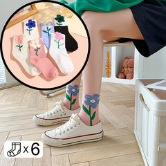 Paris & Floral Pattern Mid Tube Socks Pack Women's Stockings