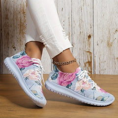 Flower Print Mesh Lightweight Running Shoes Breathable Non Slip Outdoor Sneakers