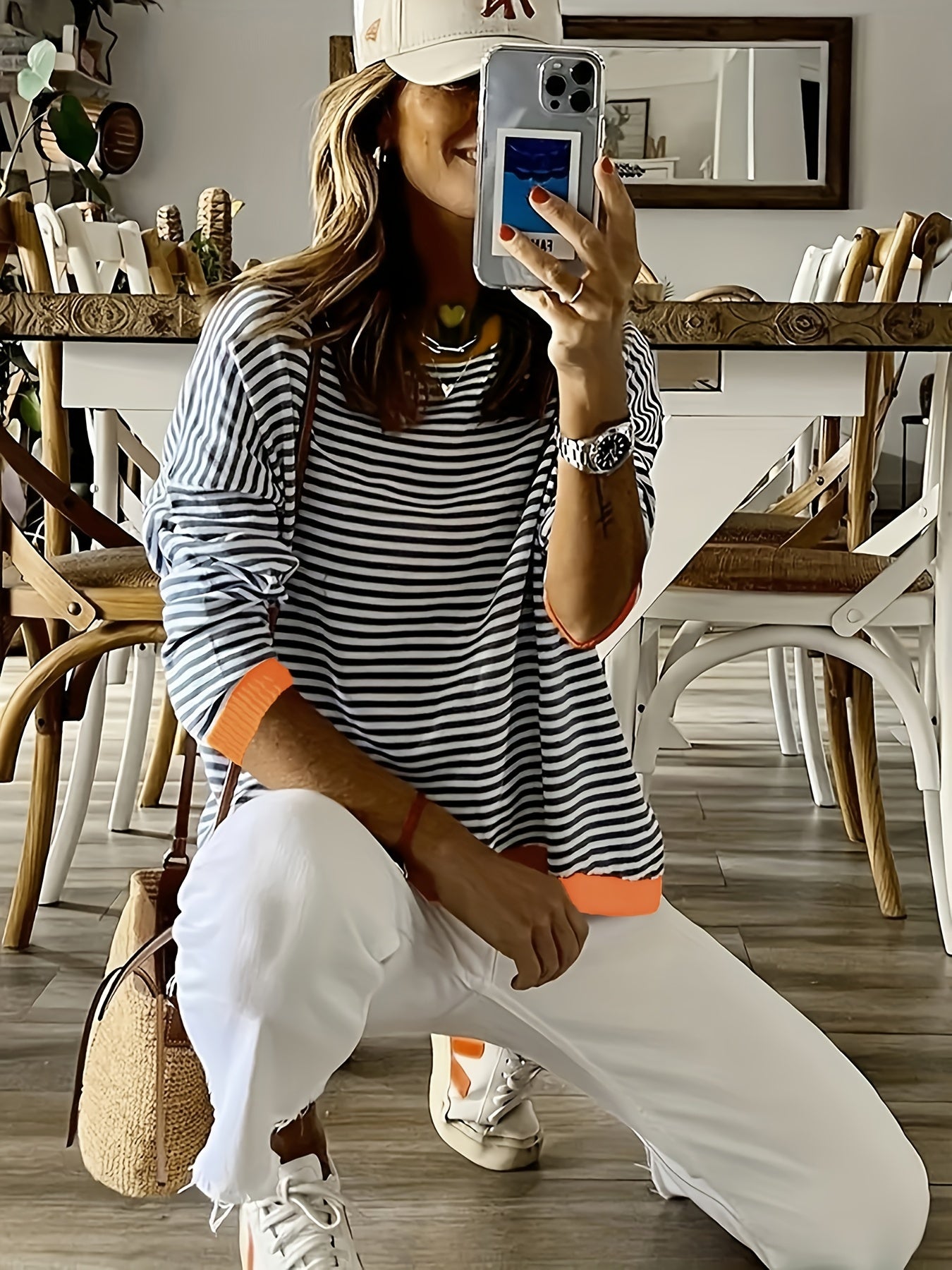 Striped Crew Neck Sweater Long Sleeve Casual Sweater