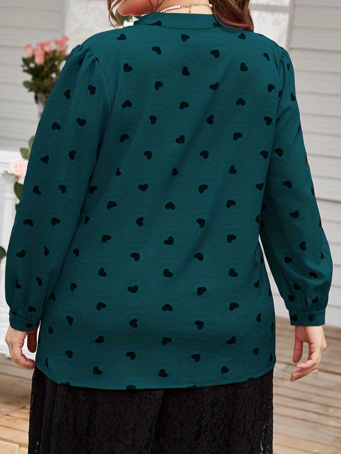  Heart Print Button Up Blouse
