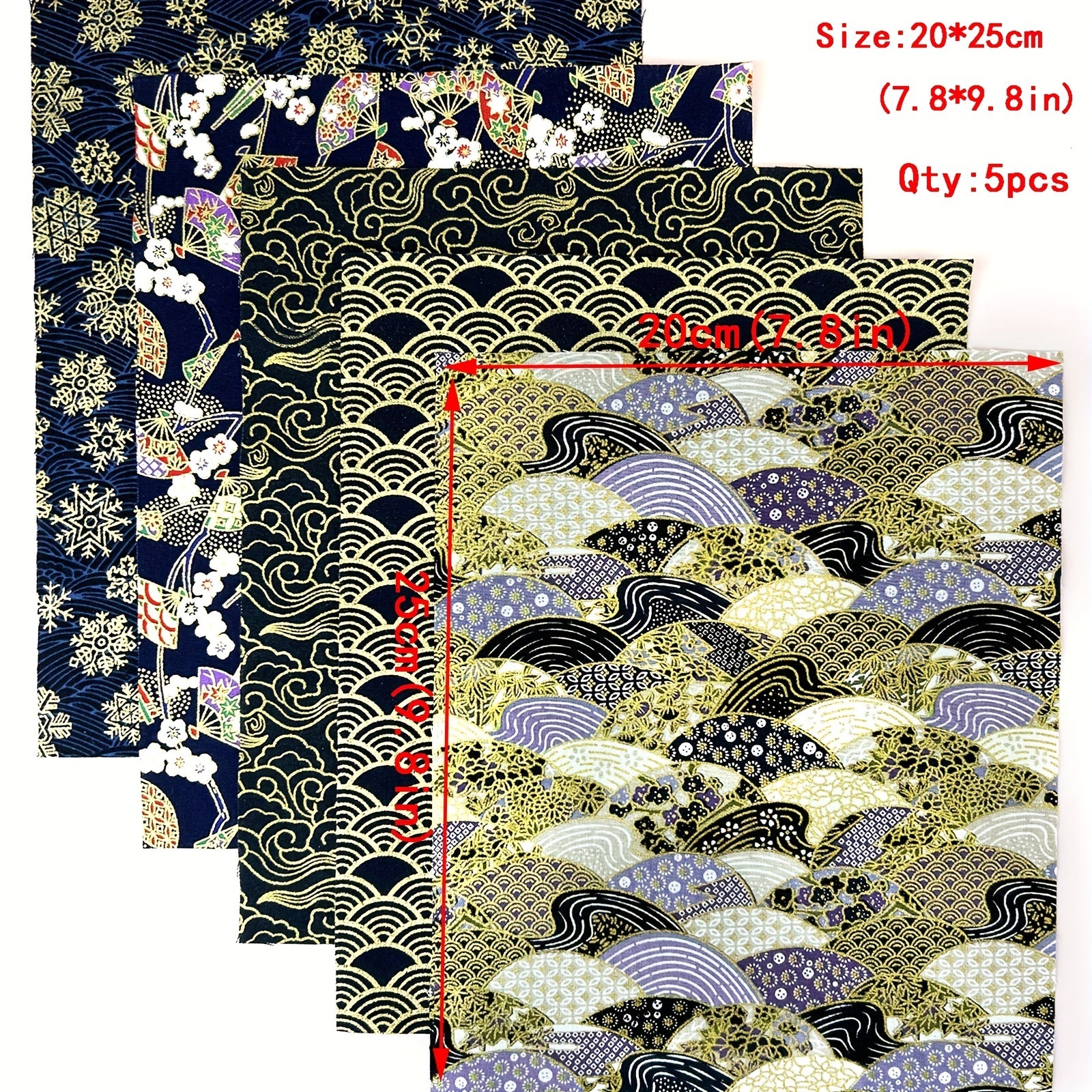 5pcs Japanese Cotton Fabric DIY Kimono Sewing Dolls Bags Clothing Navy