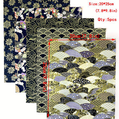 5pcs Japanese Cotton Fabric DIY Kimono Sewing Dolls Bags Clothing Navy