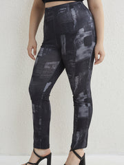  Colorblock Denim Print Stretch Leggings