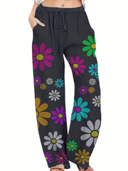  Women's Floral Print Drawstring Pants