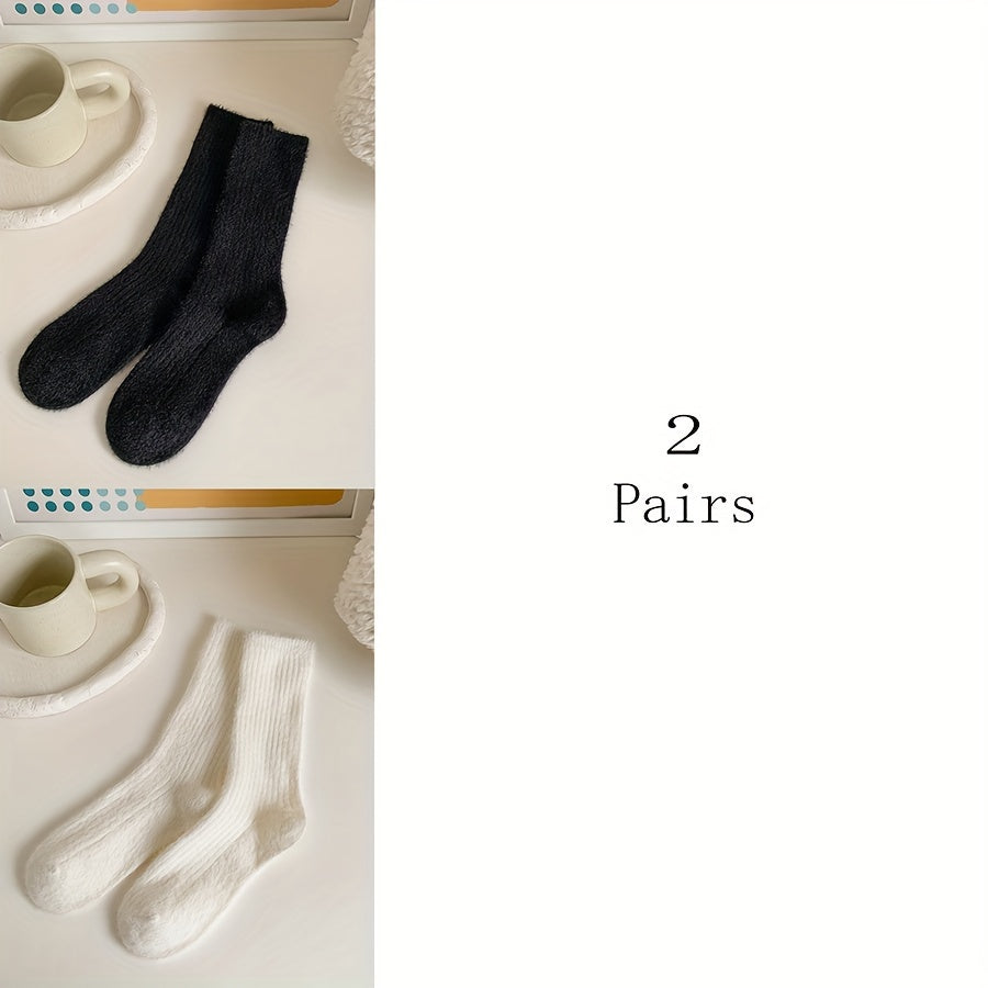 6 Pairs Fuzzy Socks Women's Mid Tube Stockings Warm & Cozy Solid Colors