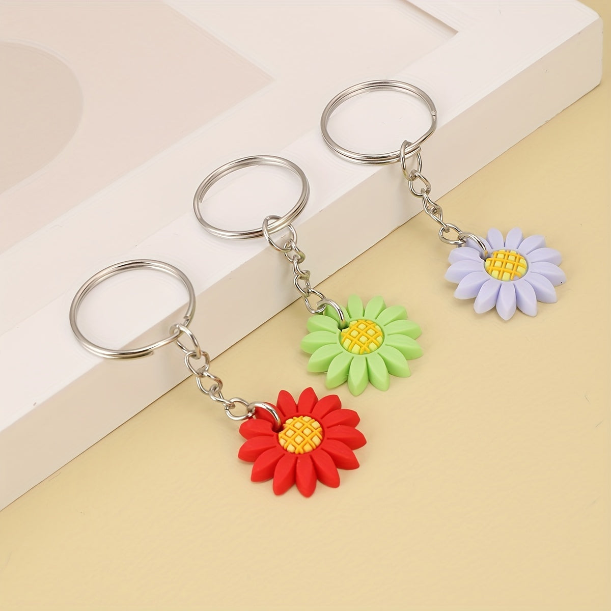 14pcs Flower Charm Keychain PVC Sun Flower Pendant Mother's Gift