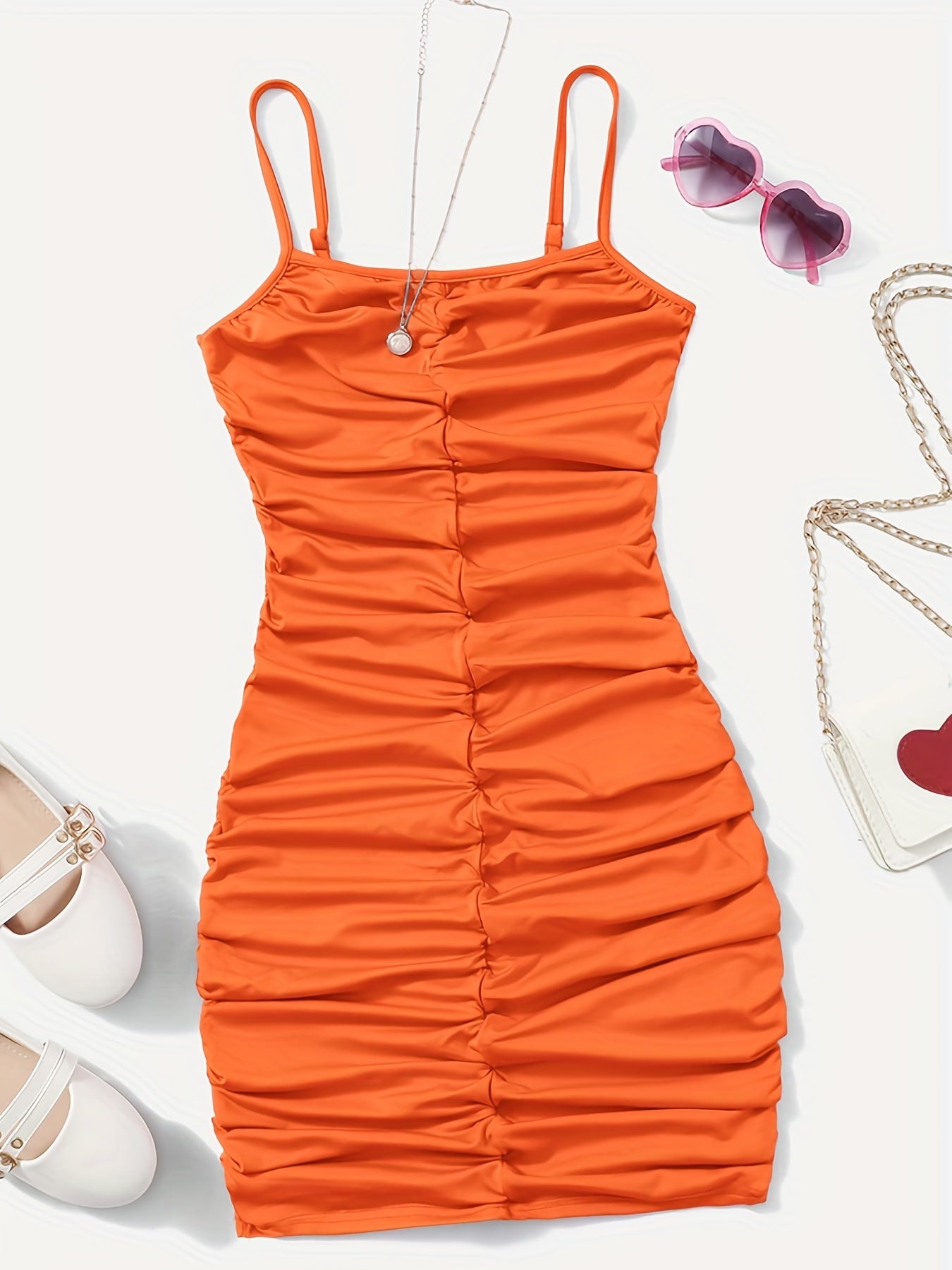 Girl's Ruched Spaghetti Strap Cami Dress