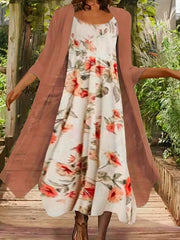Women's Plus Floral Print Tank Dress & Long Sleeve Coat Set