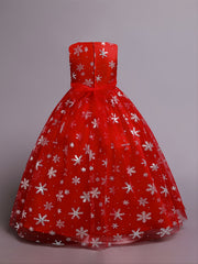 Girls Snowflake Long Dress Sleeveless Mesh Christmas Princess Party