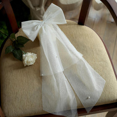 Bridal Hair Bow with Flowing Mesh Veil Wedding Prom Hair Accessory