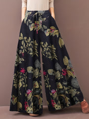  Pants Women's Plus Floral Print Elastic Drawstring Wide Leg Pants