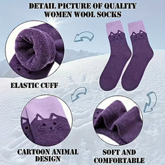 5 Pairs Animal Cat Pattern Winter Cozy Crew Socks