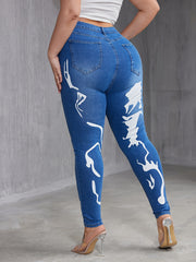  High Rise Skinny Jeans with Graphic Print