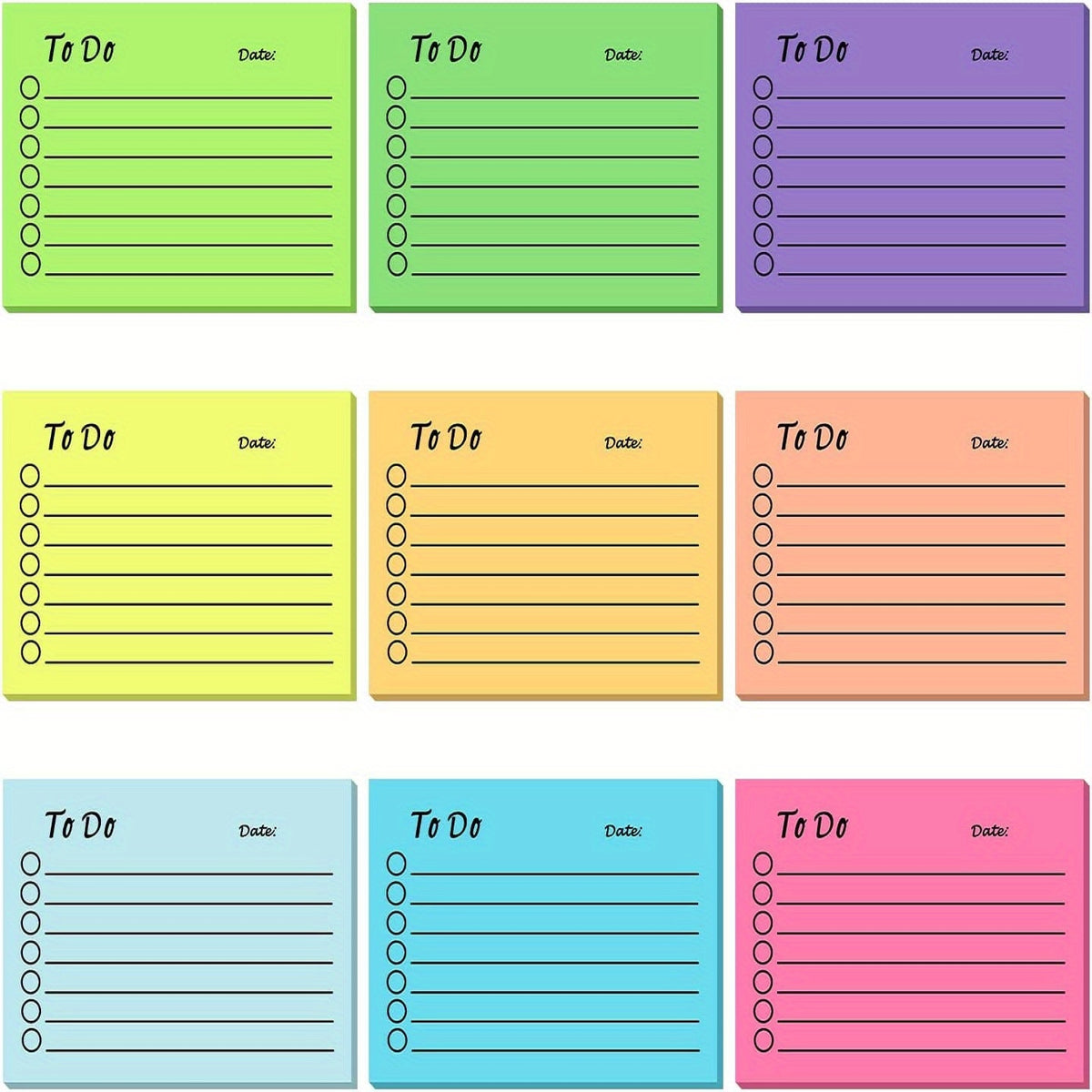 9pcs Multicolor Fluorescent Memo Pad Sticky Notes