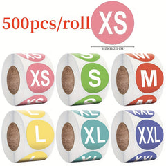 500pcs 1inch Size Label Sticker Roll XS-XXXL