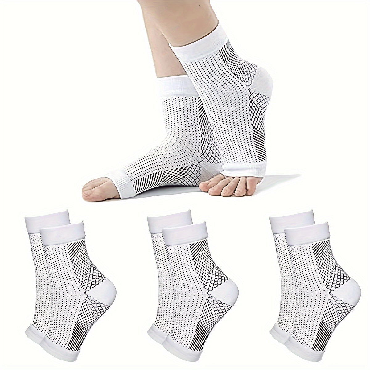 3 Pairs Toeless Compression Socks Plantar Fasciitis Ankle Sleeves