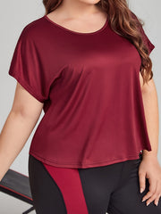 Solid Short Sleeve Sports Top Women's Plus Round Neck Medium Stretch