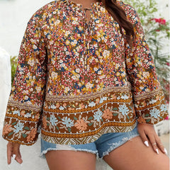  Ditsy Print Long Sleeve V Neck Top