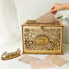 Golden Wedding Card Box Glittery Wooden DIY Envelope Coin Card Box