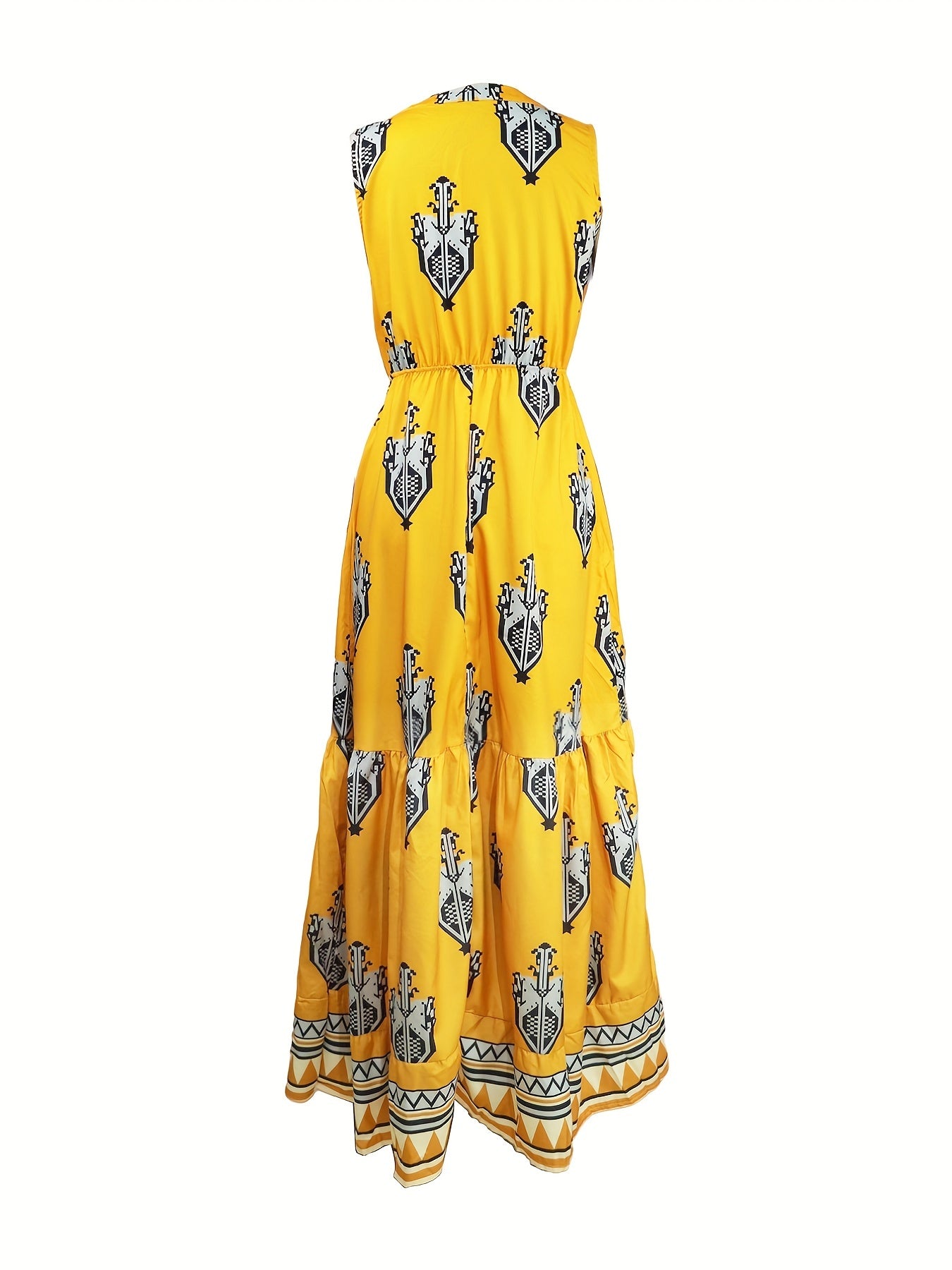  Geometric Print Cut Out Tie Front Mock Neck Dress