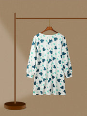 Women's Clover Print Lantern Sleeve Tee Dress