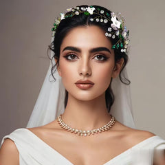 Floral Bridal Headband with Sparkling Accents for Weddings