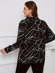  Casual Blouse Random Print Long Sleeve Lapel Collar Blouse