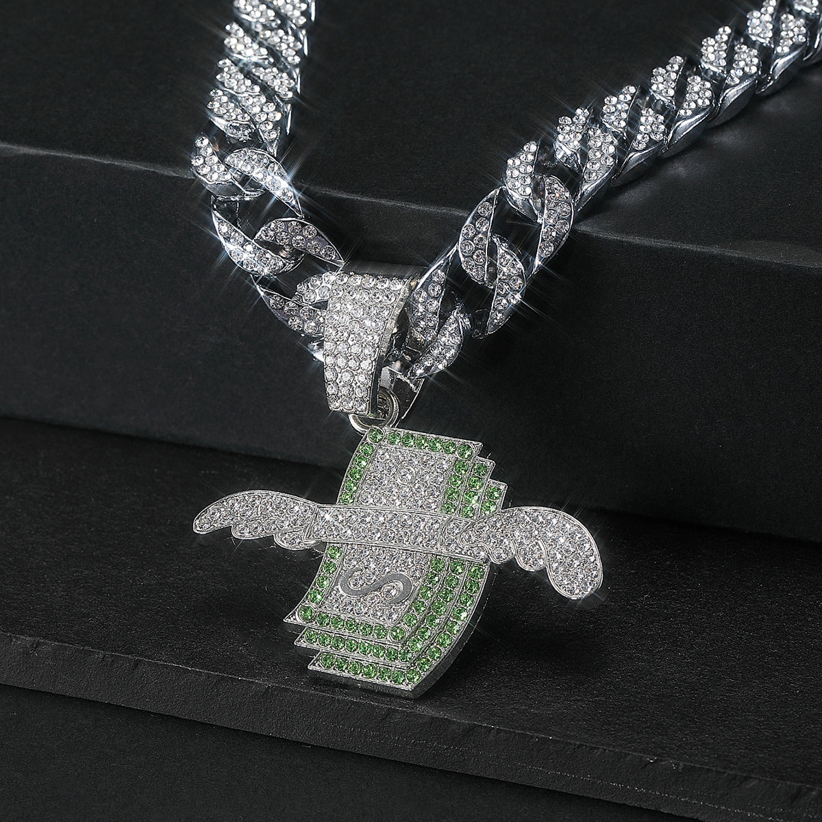 Wings Dollar Pendant Set Rhinestone Necklace