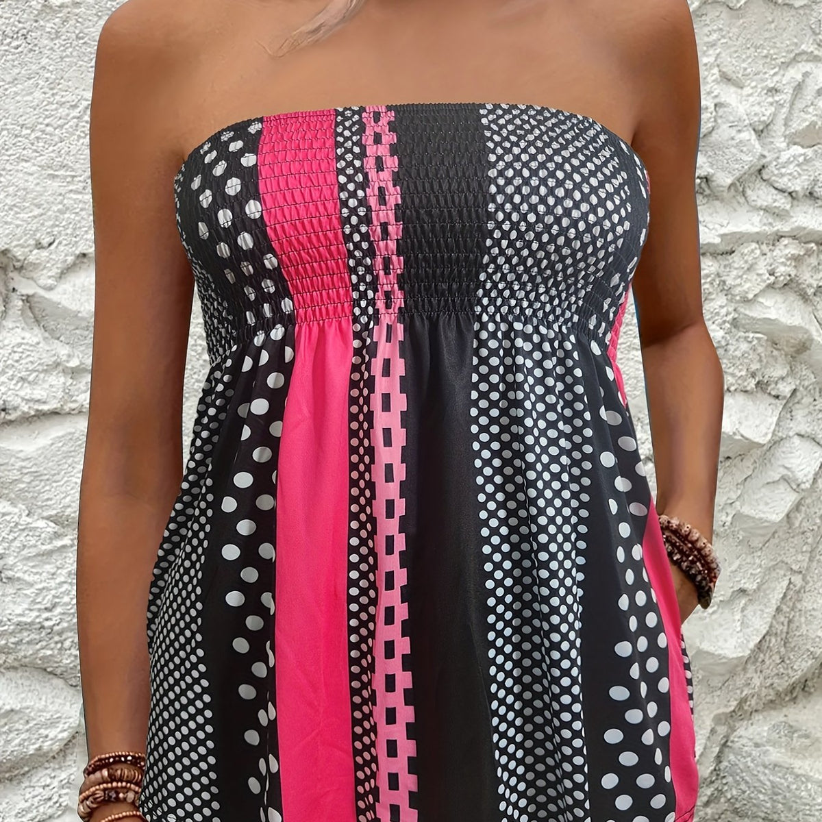 Geometric Colorblock Tube Top Sleeveless Summer Top