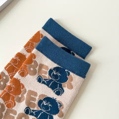 3 Pairs Cute Bear Print Socks Mid Tube Women's Stockings