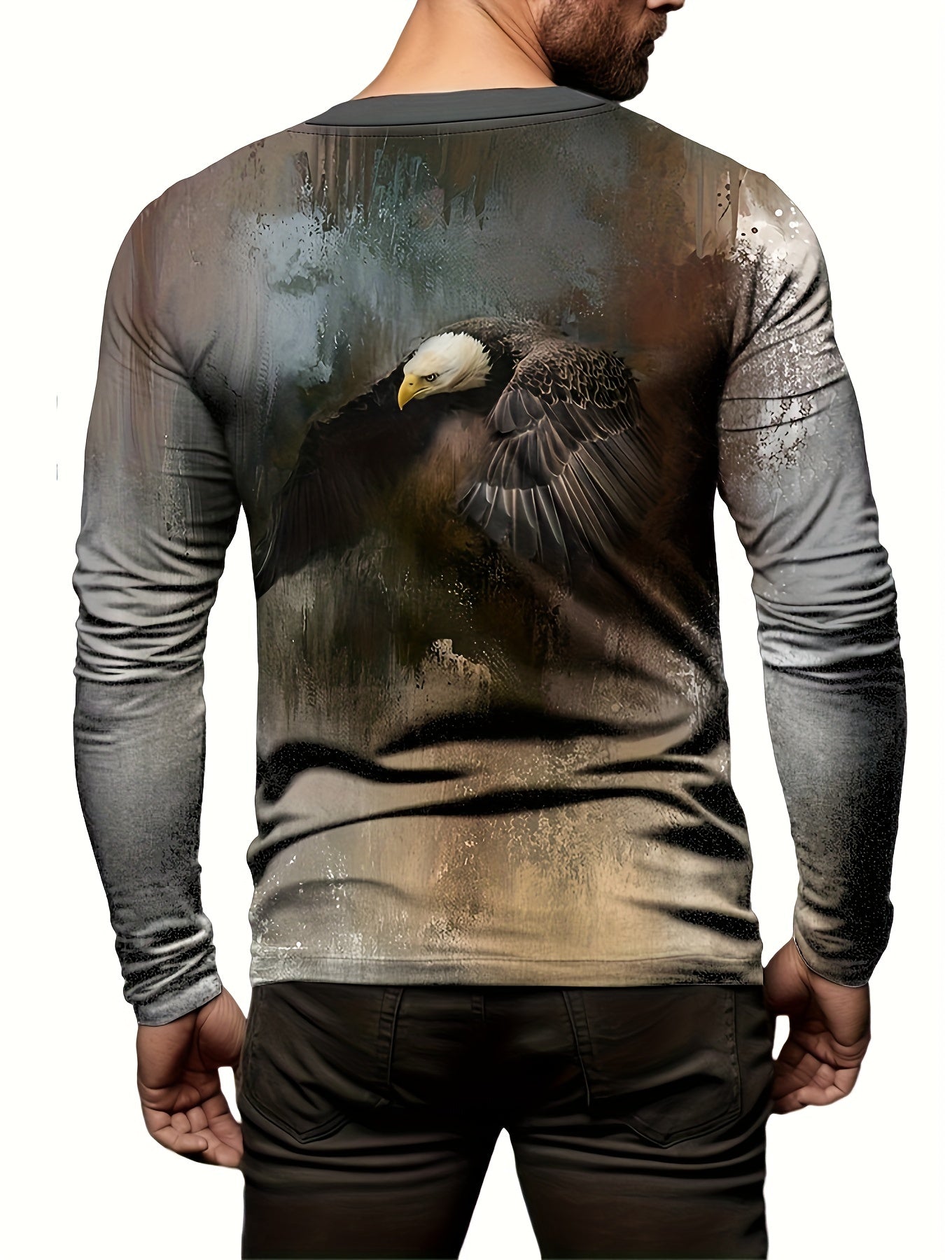 Eagle 3D Print Men's Long Sleeve Vintage Tee Shirt for Autumn