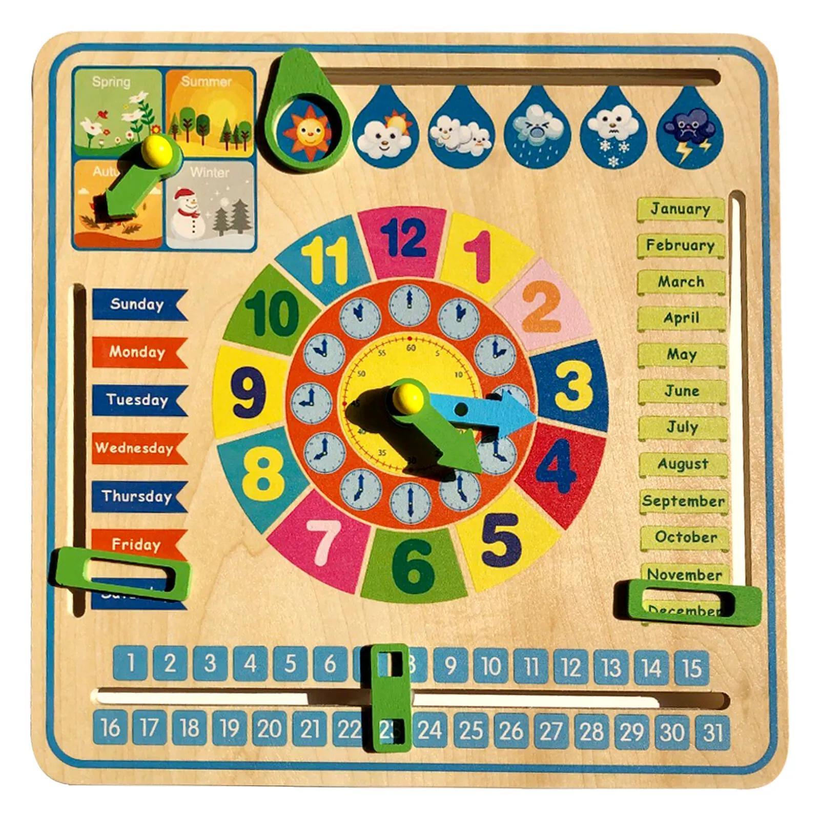 Wooden Educational Clock Calendar Teaching Clock Board