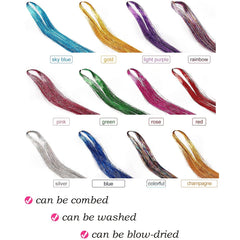 Sparkling Hair Tinsel Strands Kit - 12 Colors - 44cm - Highlights Extensions