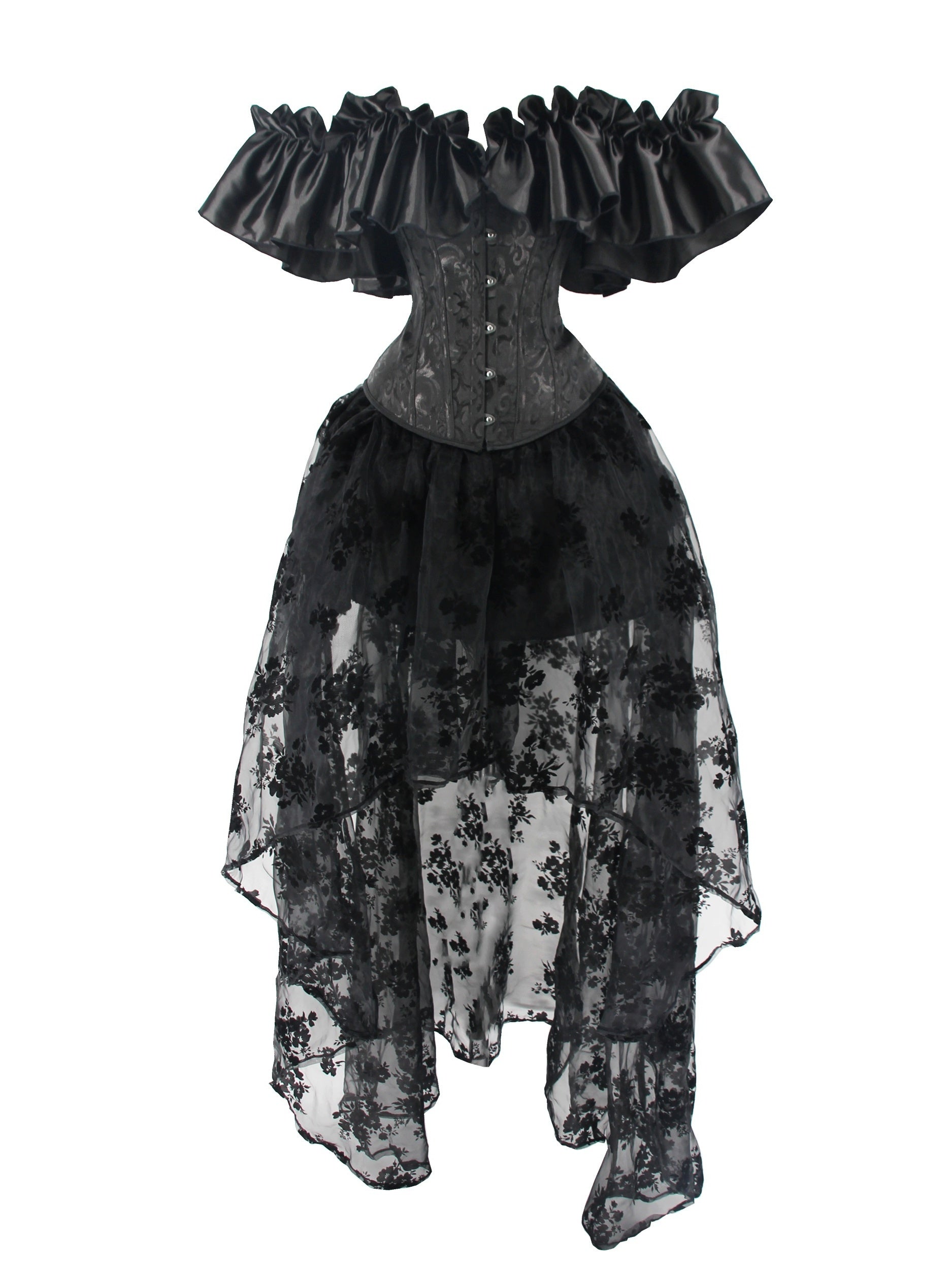 Gothic Jacquard Corset Bustier & Mesh Skirt Set