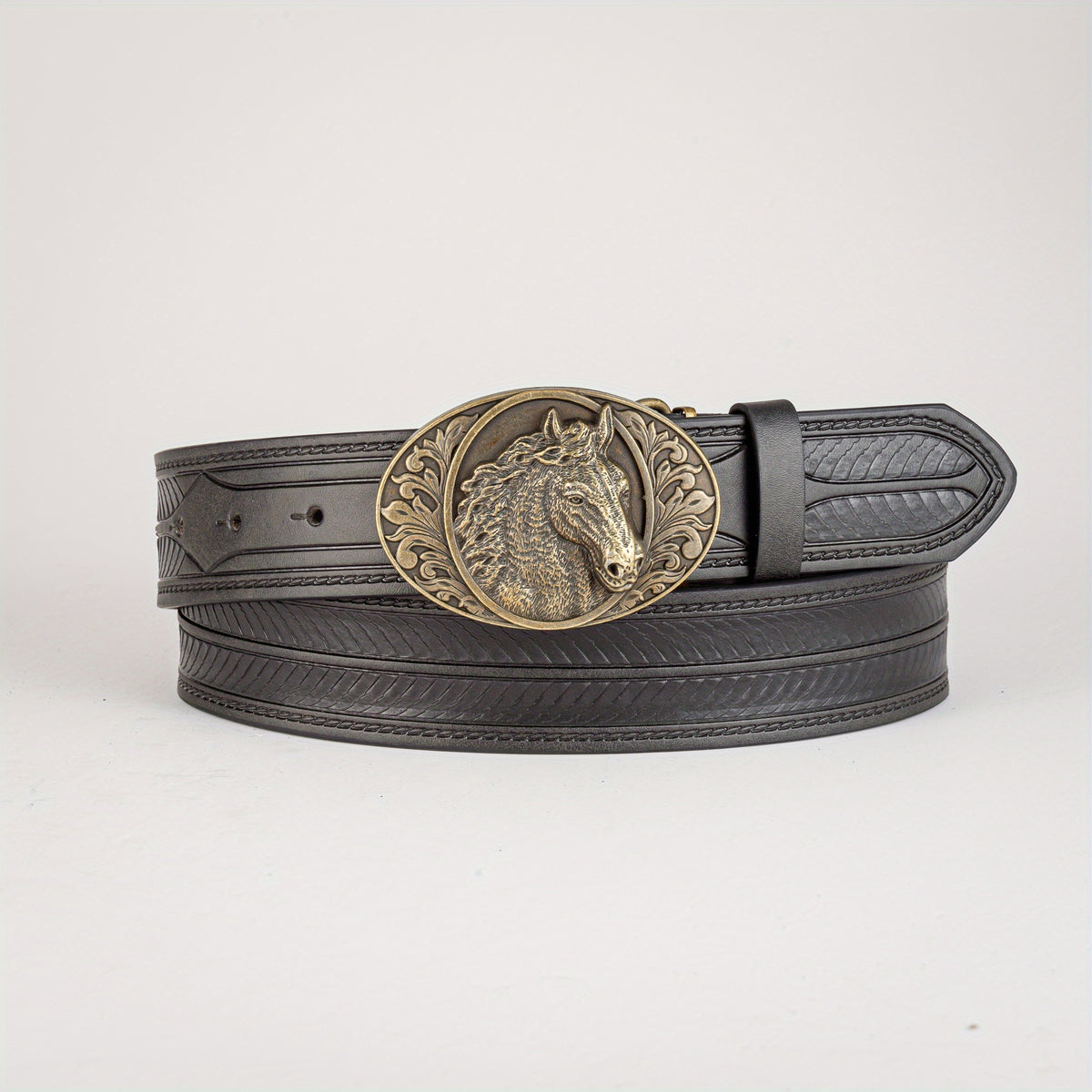 Retro Horse Pattern Buckle Belt For Men Denim Pants Jeans