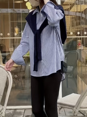 Striped Print Button Front Shirt for Women