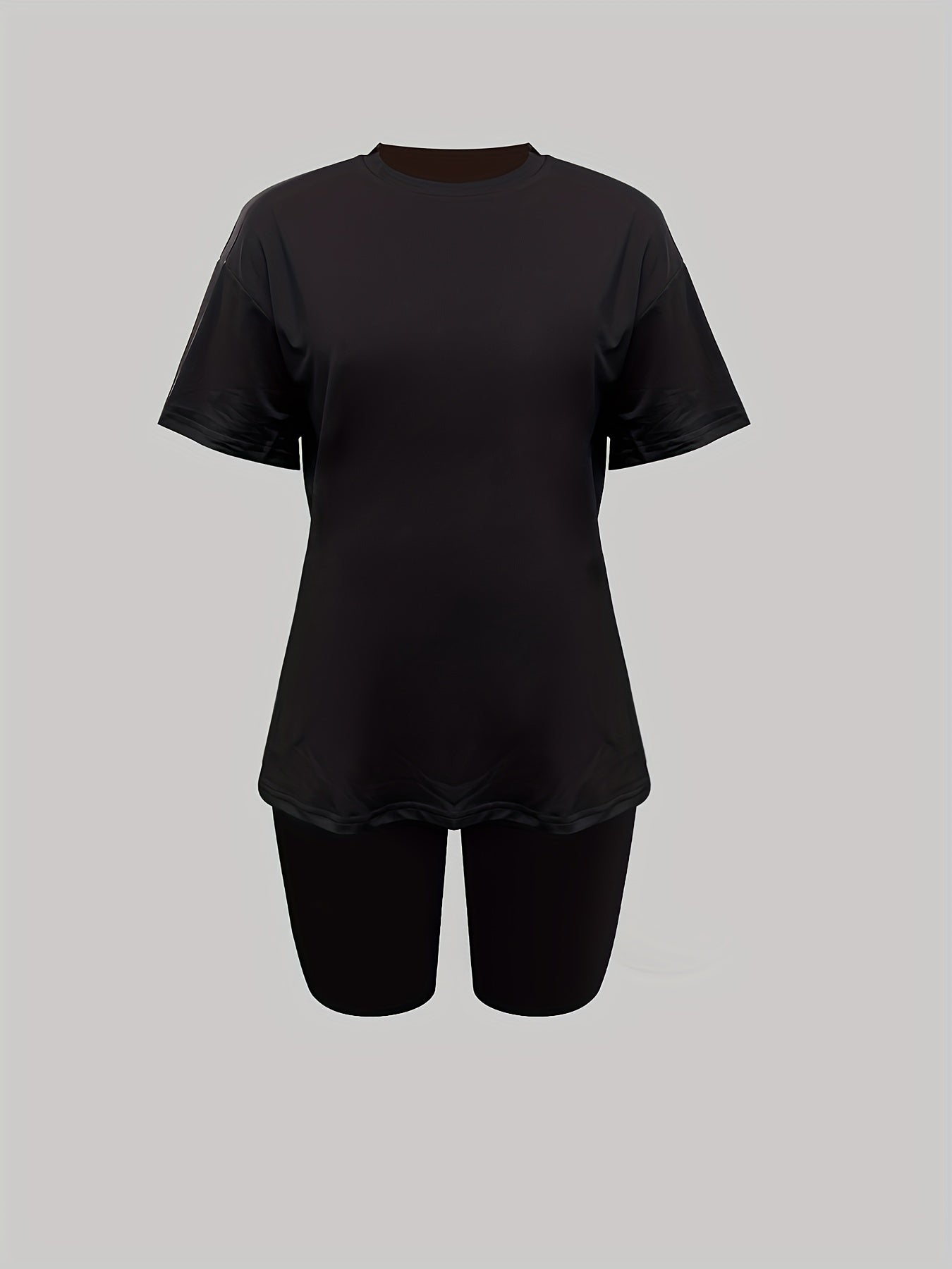 Casual Solid Tee & Slim Shorts Set Women's Clothing