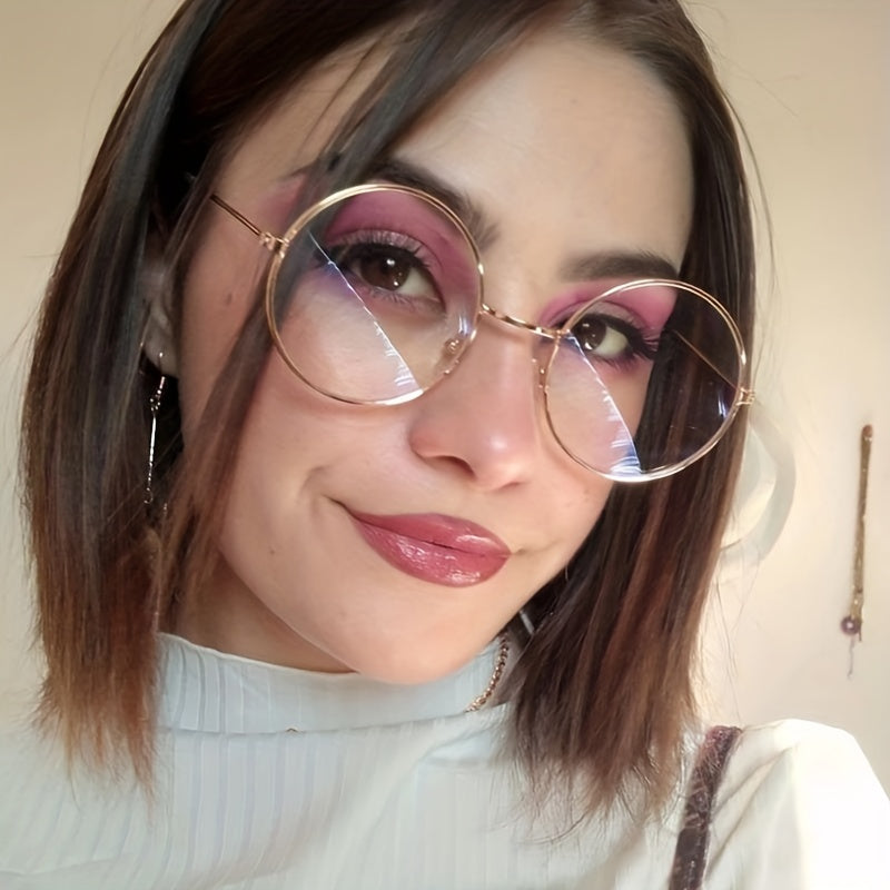 Round Metal Frame Clear Lens Glasses Anti Light Eyewear