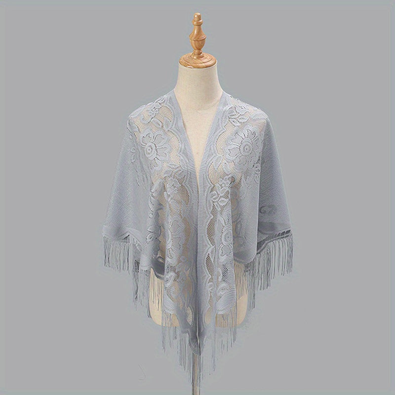 Tassel Shawl Thin Triangle Scarf Flower Embroidery Wrap