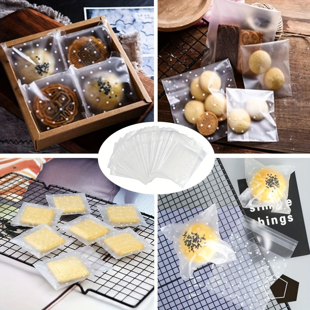 100pcs Self Adhesive Polka Dot Cellophane Cookie Bags