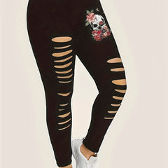 Women's Plus Floral Skull Print Leggings