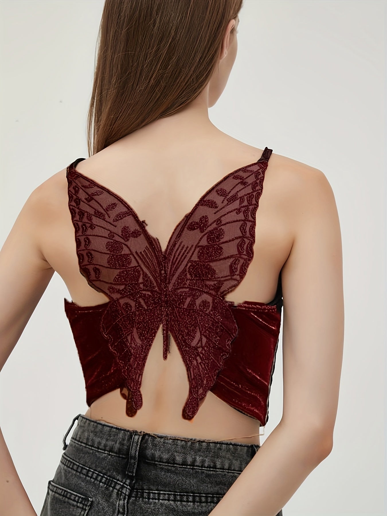 Butterfly Embroidered Cami Top Sleeveless V Neck Summer Top